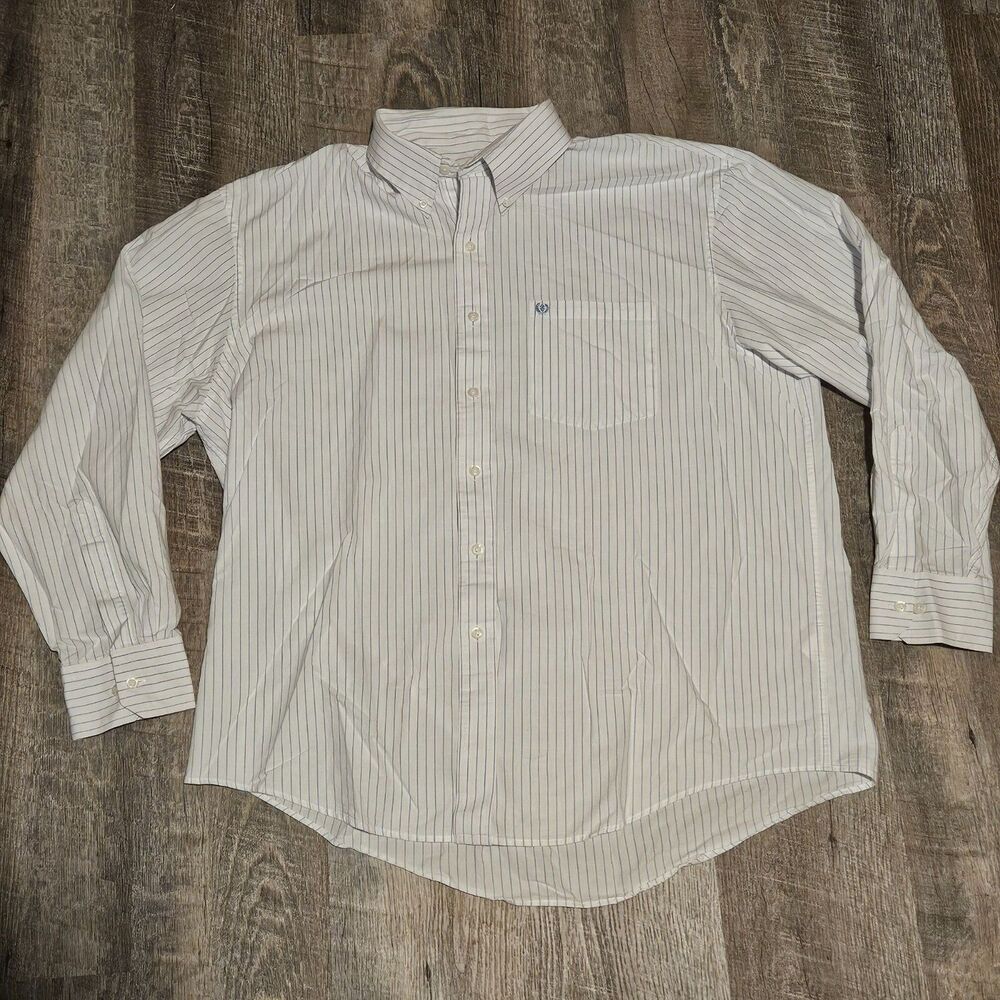 IZOD Men's White Blue Striped Long Sleeve Button Down Shirt Size XL100% Cotton